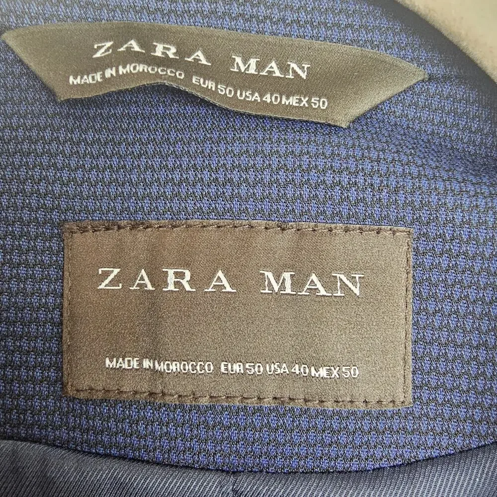 Zara Mens Blazer Size 40 Navy Blue Two Button Wedding Guest Office Business Work